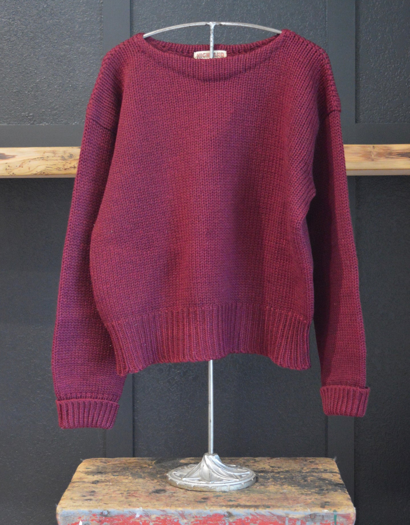 1940's boat neck cranberry red wool sweater, Small